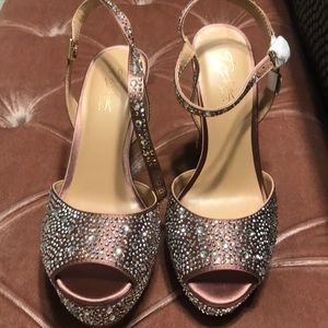Blush rhinestone high heels
